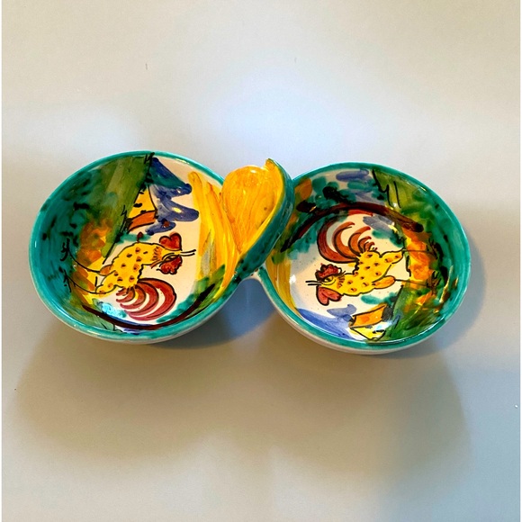 Italy Vtg Hand Painted Art Pottery Colorful Small Trinket/Dish Rooster - Picture 1 of 6